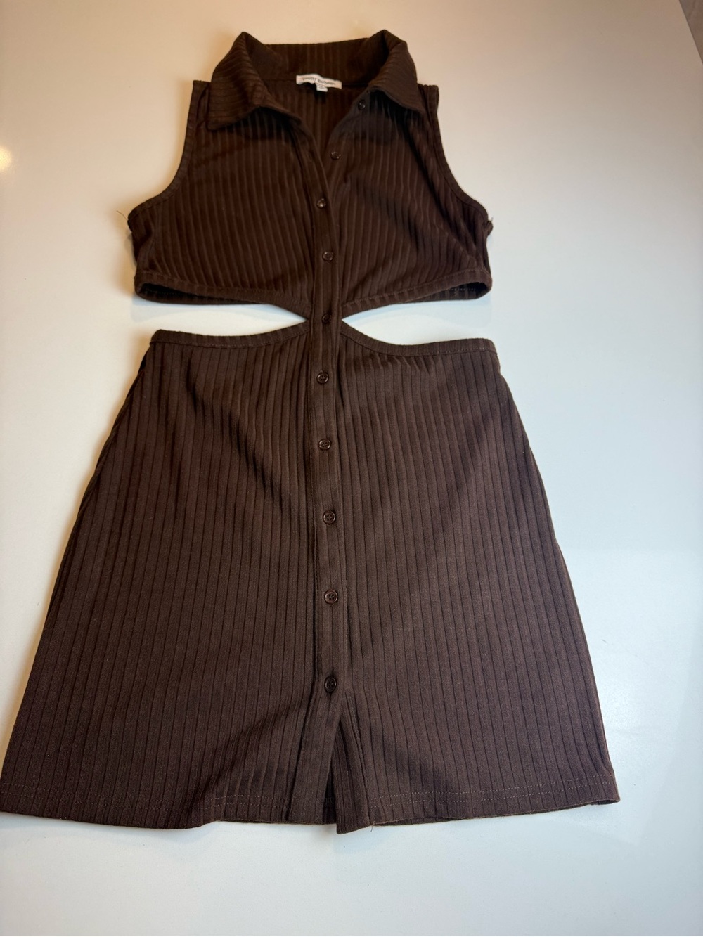 Pretty Garbage Collared Ribbed Cutout Mini Dress in Dark Brown Size L